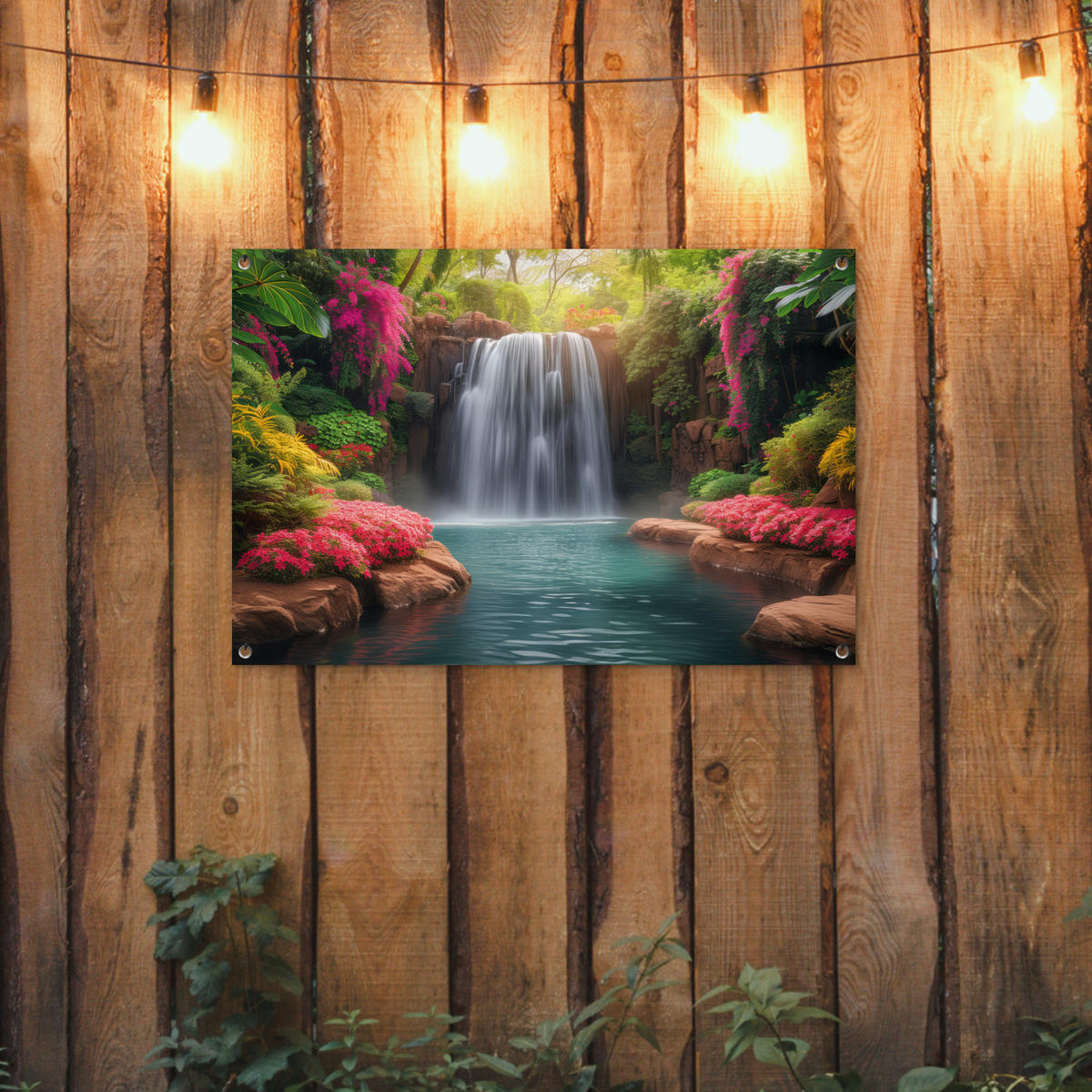ZAHRADNÍ PLAKÁT Vodopád - Příroda - Rostliny - Džungle - Voda 90x60 cm - zelená barva, plast (90/60/0.2cm) - OnlyWow