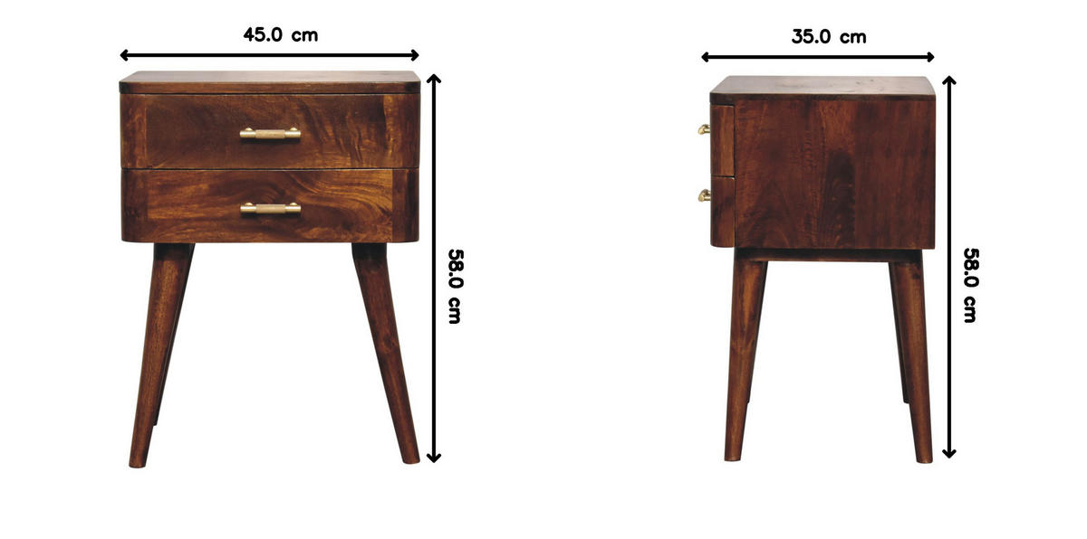 NACHTTISCH T-Bar, 2 Schubladen, Nordischer Stil, braun - Messingfarben/Braun, Mangoholz/Holz (45/58/35cm) - Artisan Furniture