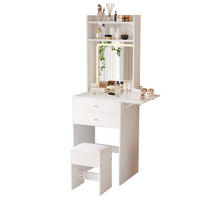 SCHMINKTISCH Weiß LED klappbar 2 Schubladen Hocker 75x45x156cm - Weiß, Holzwerkstoff (45/156/75cm) - FLIEKS