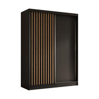 KLEIDERSCHRANK mit furnierten Schiebetüren und Aluminium-Leisten, LED-Beleuchtung - LABELO - 160 cm Schwarz+Schwarz+Artisan - Schwarz/Eiche Artisan, Holzwerkstoff (160/216/61cm) - ALTDECOR