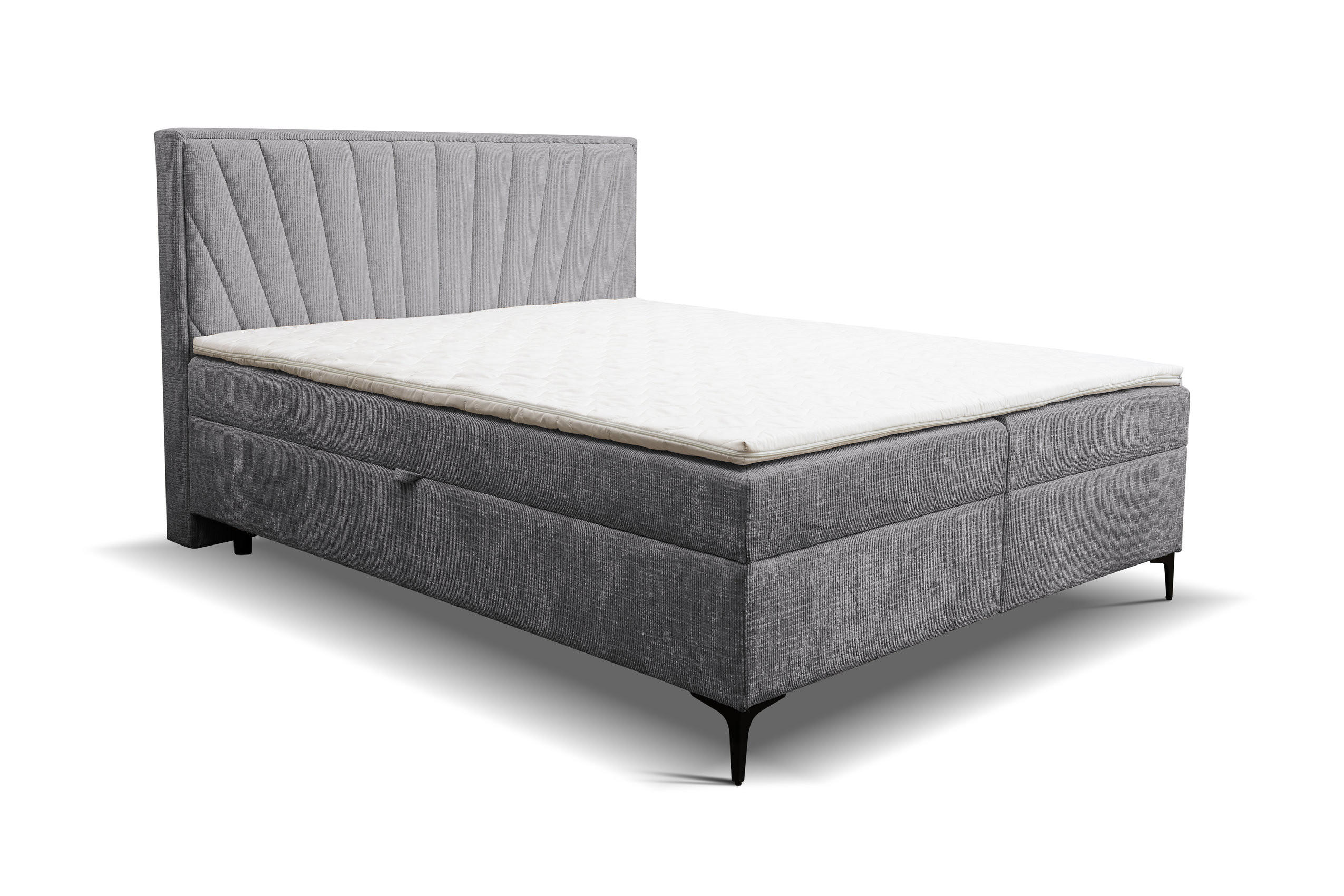 BOXBETT Cimone mit 2 Bettkästen, Maße: 160x200 cm, Farbe: Grau, Velourstoff, mit Bonell-Matratze inkl. Topper - Grau, Holz/Kunststoff (160/200cm) - VENASI MÖBEL