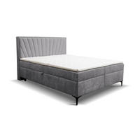 BOXBETT Cimone mit 2 Bettkästen, Maße: 140x200 cm, Farbe: Grau, Velourstoff, mit Bonell-Matratze inkl. Topper - Grau, Holz/Kunststoff (140/200cm) - VENASI MÖBEL