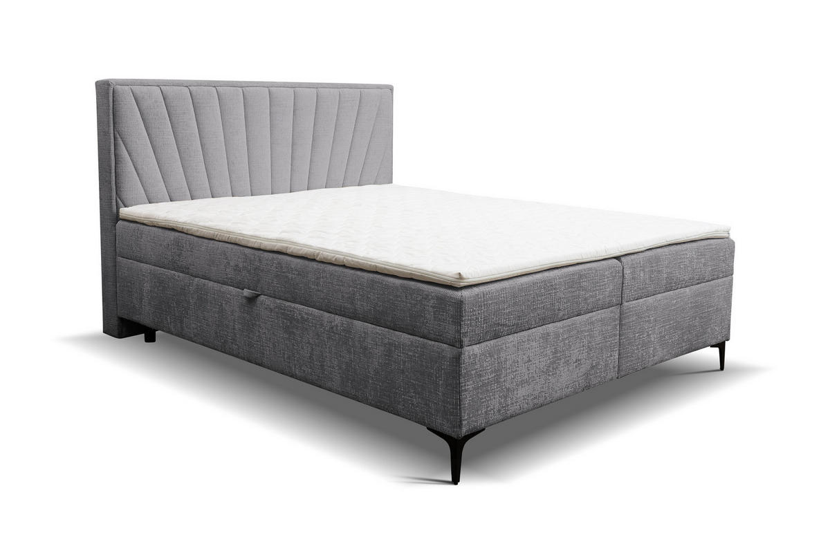 BOXBETT Cimone mit 2 Bettkästen, Maße: 140x200 cm, Farbe: Grau, Velourstoff, mit Bonell-Matratze inkl. Topper - Grau, Holz/Kunststoff (140/200cm) - VENASI MÖBEL