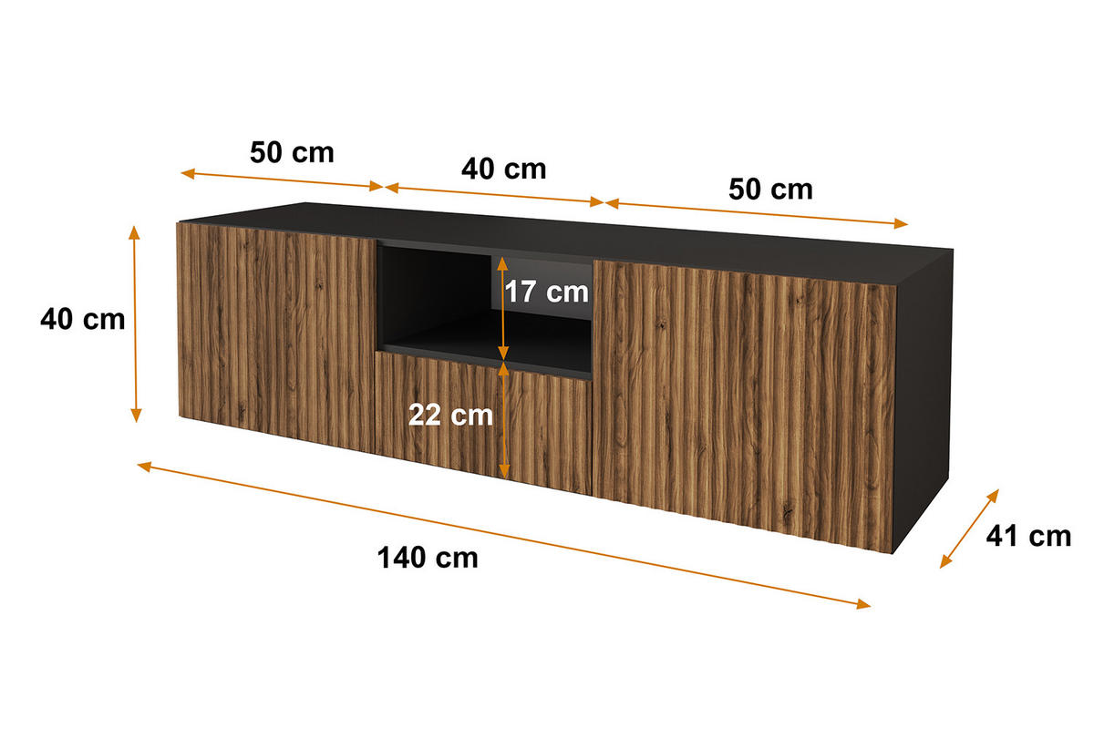 LOWBOARD NOA-2-W 140x40x41 cm - Schwarz / Katania - Eiche Wotan, Holzwerkstoff (140/40/41cm) - ALTDECOR