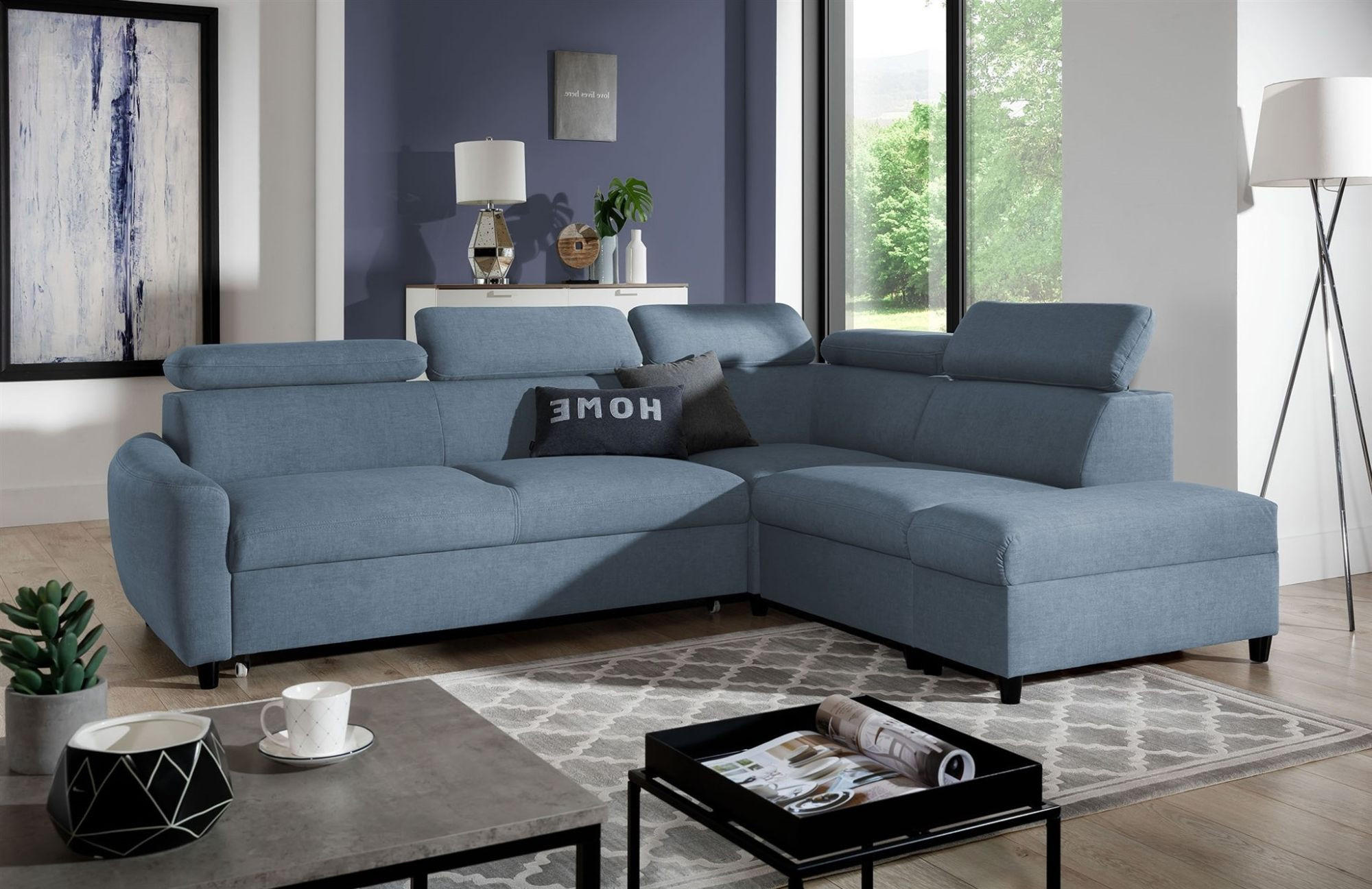 ECKSOFA Schlafsofa Anton In Esito - Hellblau, Holzwerkstoff/Textil (265/205cm) - Fun Möbel