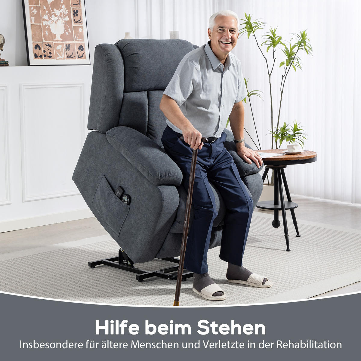 FERNSEHSESSEL,ELEKTRISCH Aufstehhilfe Liege-Massagefunktion,dunkelgrau - Grau, Textil (91/103/93cm) - Vallsero