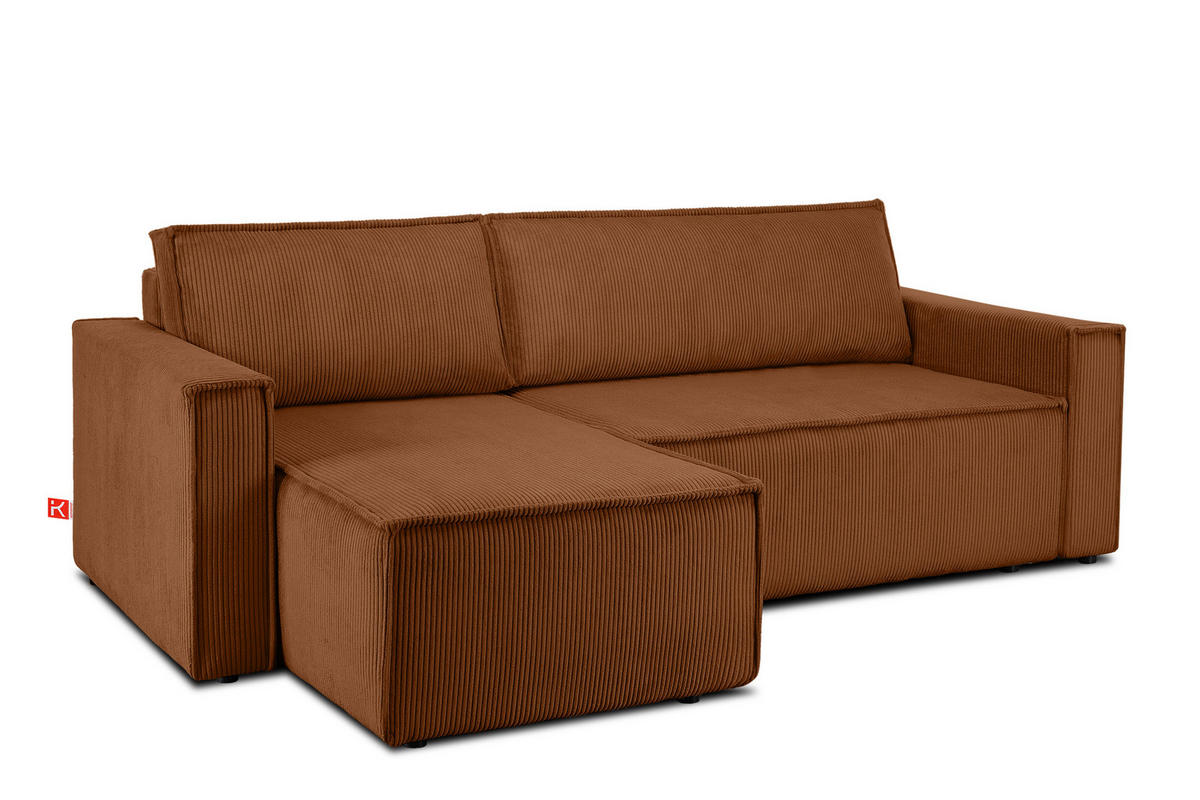 ECKSOFA-LINKS/RECHTS NAPI Schlaffunktion mit Cordbezug, rot - Schwarz/Orange, Textil (246/148cm) - KONSIMO®