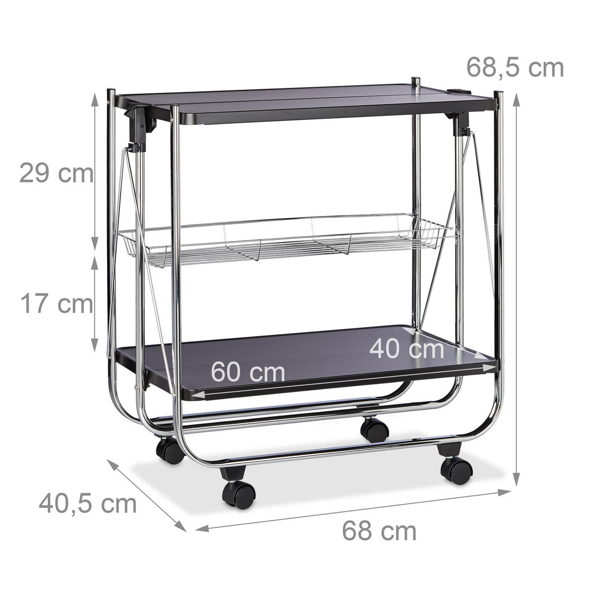SERVIERWAGEN - Schwarz, Metall (68/68.5/40.5cm) - Relaxdays