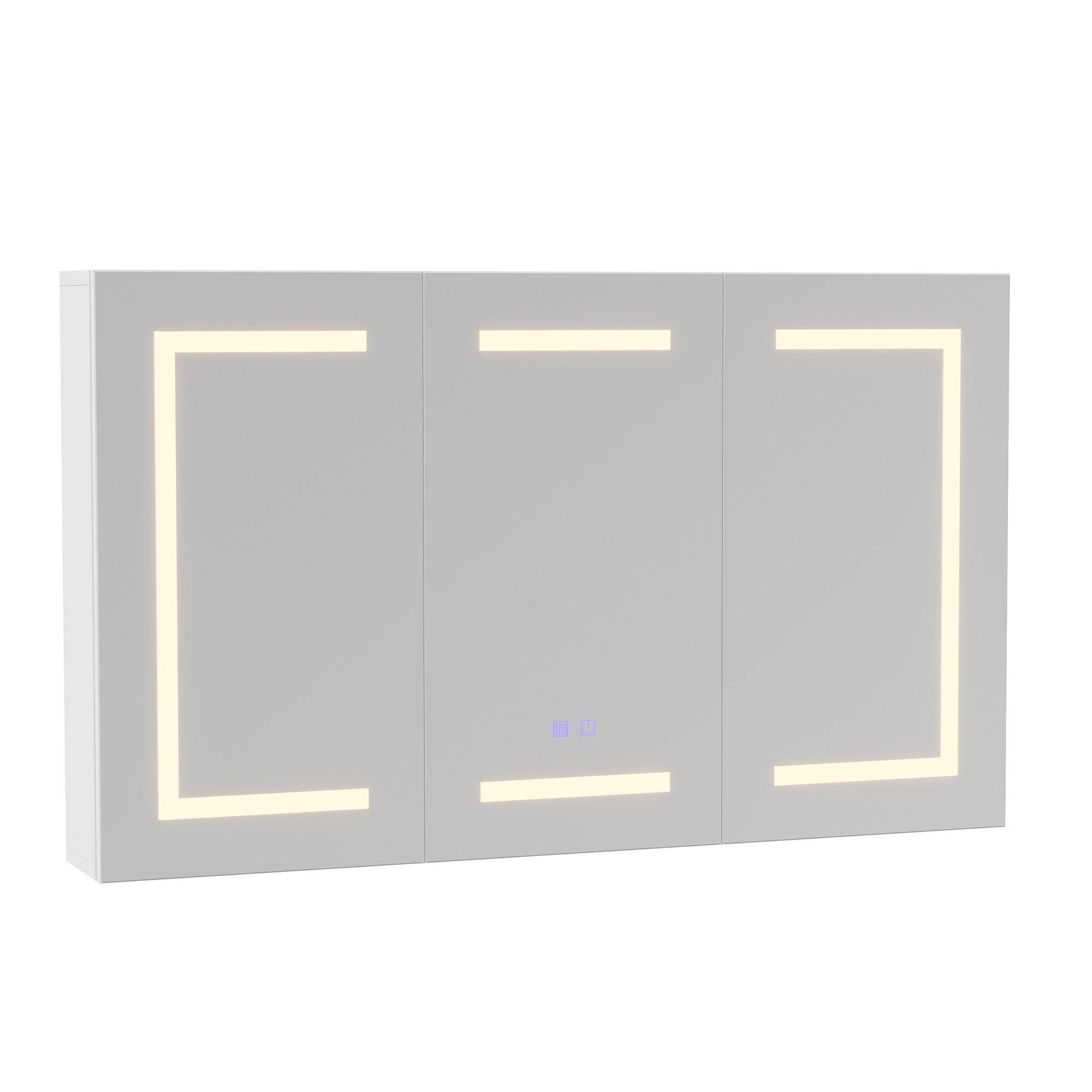 SPIEGELSCHRANK 3-türig LED mit Steckdose Antibeschlag Badschrank 100cm - Weiß, Glas (100.4/60/13.5cm)