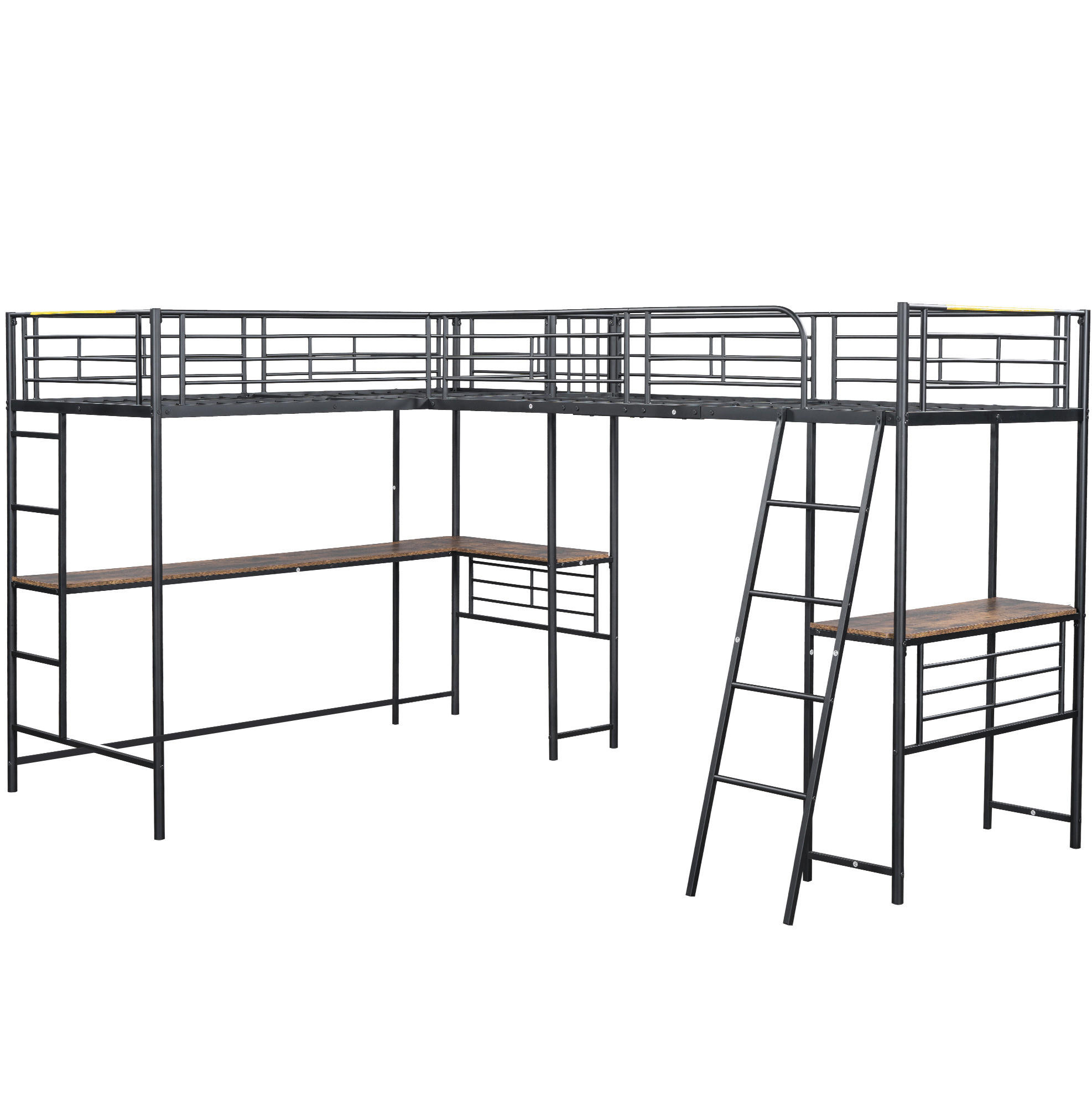 HOCHBETT aus Metall und MDF 90x200 cm in Schwarz mit Schreibtisch & Treppe - Schwarz, Metall (90/200cm) - Modfu
