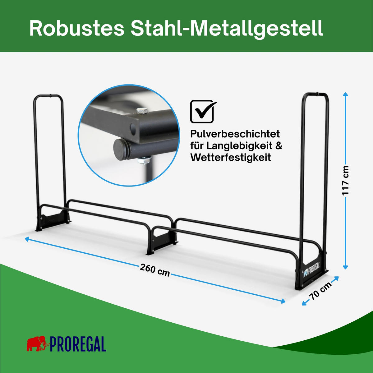 KAMINHOLZREGAL Chimera außen inkl Abdeckung 117x260x36cm Schwarz - Schwarz, Metall (260/117/36cm) - PROREGAL