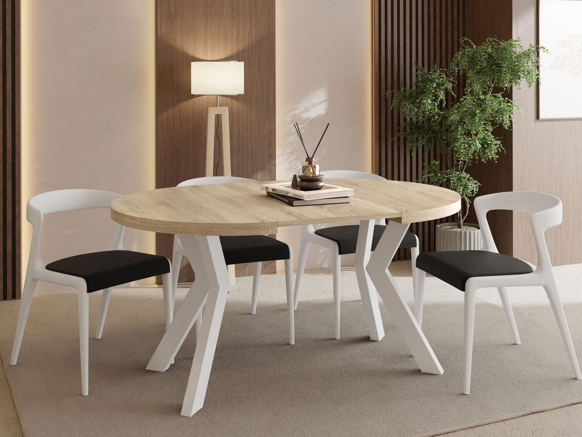 ESSTISCH Savio Weiß rund ausziehbar verlängerbar, Eiche Sonoma Hellbraun 80-130/80/77 cm - Weiß/Sonoma Eiche, Holz/Holzwerkstoff (80/80/77cm) - WFL GROUP