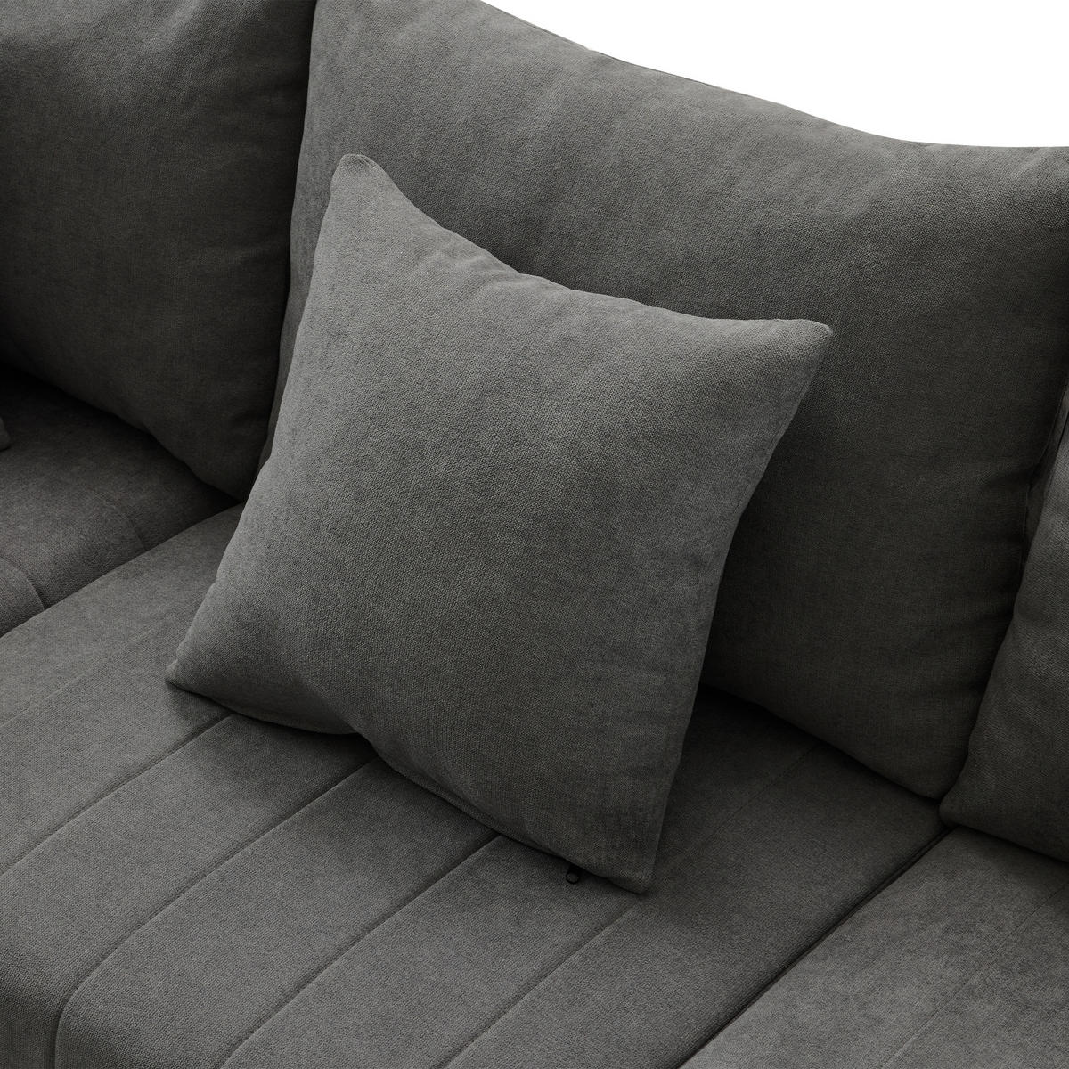 5-SITZER ECKSOFA Leinen Grau mit Hocker - Grau, Holzwerkstoff/Kunststoff (220/194cm) - WISHDOR