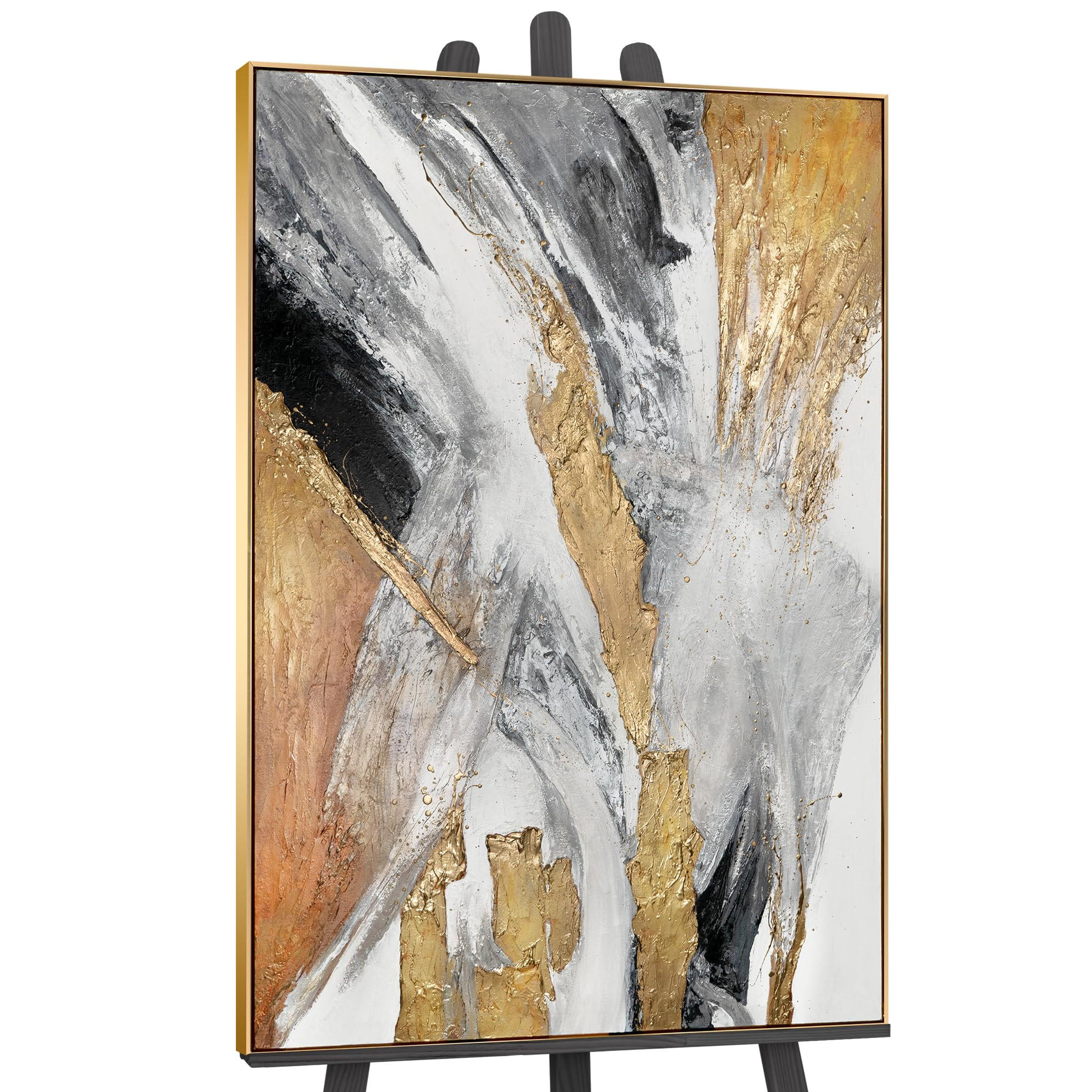 GEMÄLDE Goldene Symphonie Schattenfugenrahmen Gold 140x100 cm - Goldfarben, Holz (140/100cm) - YS-art gallery