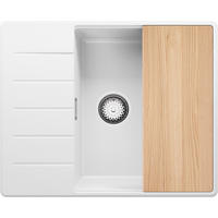 SPÜLBECKEN Kopenhagen, 2-er set Weiß 62/50 cm 1 Becken + Ablauf-Set + Schneidebrett ab 50er Unterschrank - Chromfarben/Beige, Kunststoff (62/20/50cm) - Primagran