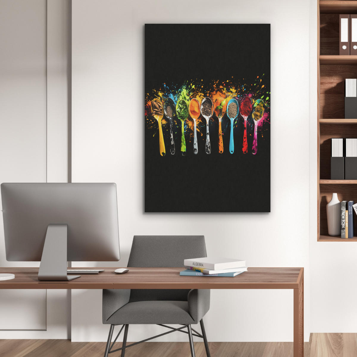 AKUSTIKBILD Löffel - Gewürze - Modern - Graffiti - Farbe - Farbenfroh Wanddeko 60x90 cm - Multicolor, Kunststoff (60/90/0.9cm) - MuchoWow