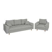 SITZGARNITUR 3+1 Alma Hellgrau Cord - Hellgrau/Braun, Holz/Textil (210/81/93cm) - S-Style Möbel