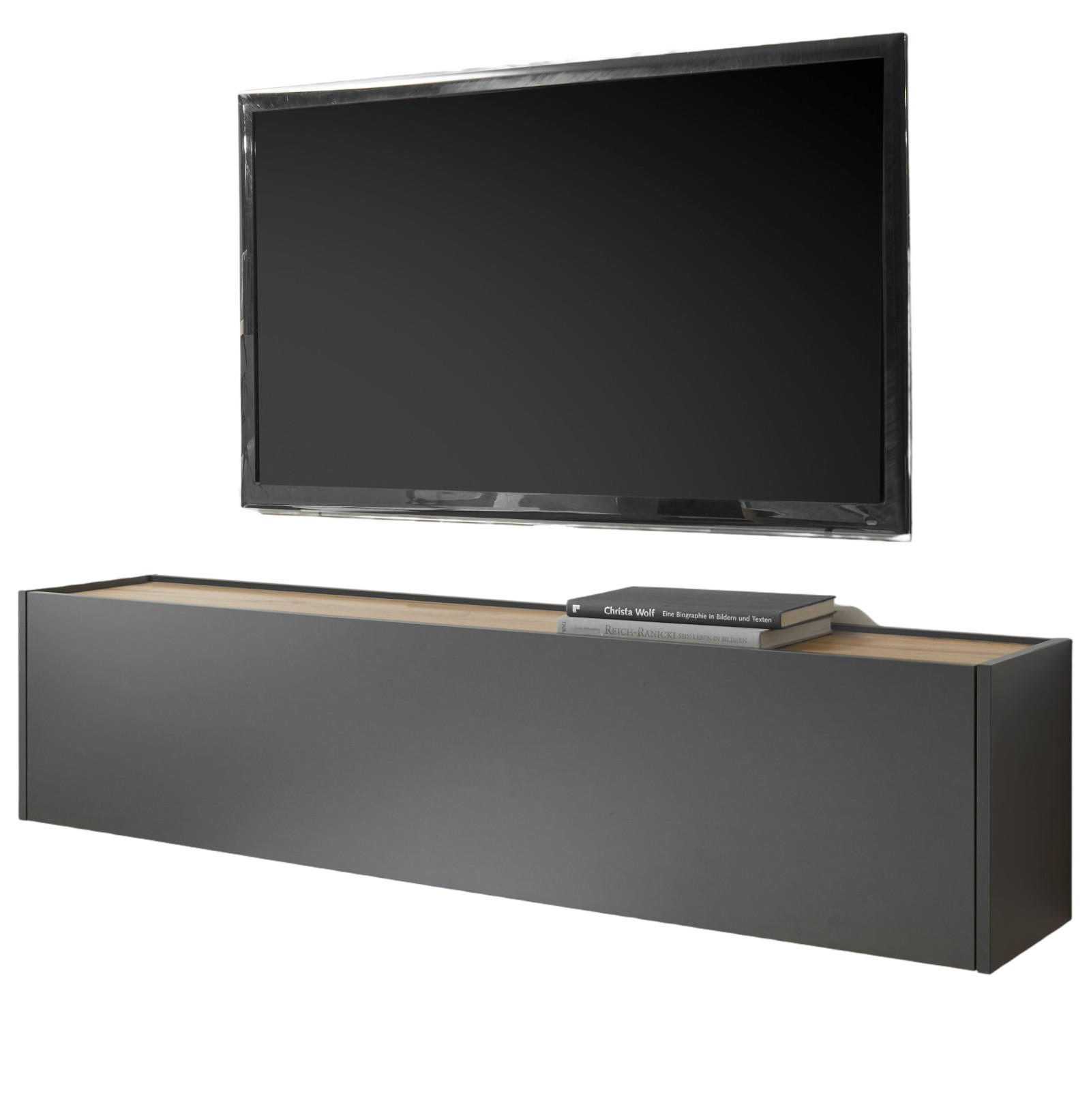 TV-LOWBOARD hängend grau matt, Eiche Wotan 150 cm, TV-Unterteil Hängeschrank - Eiche Wotan/Grau, Holzwerkstoff/Metall (150/35/30cm) - Furn.Design