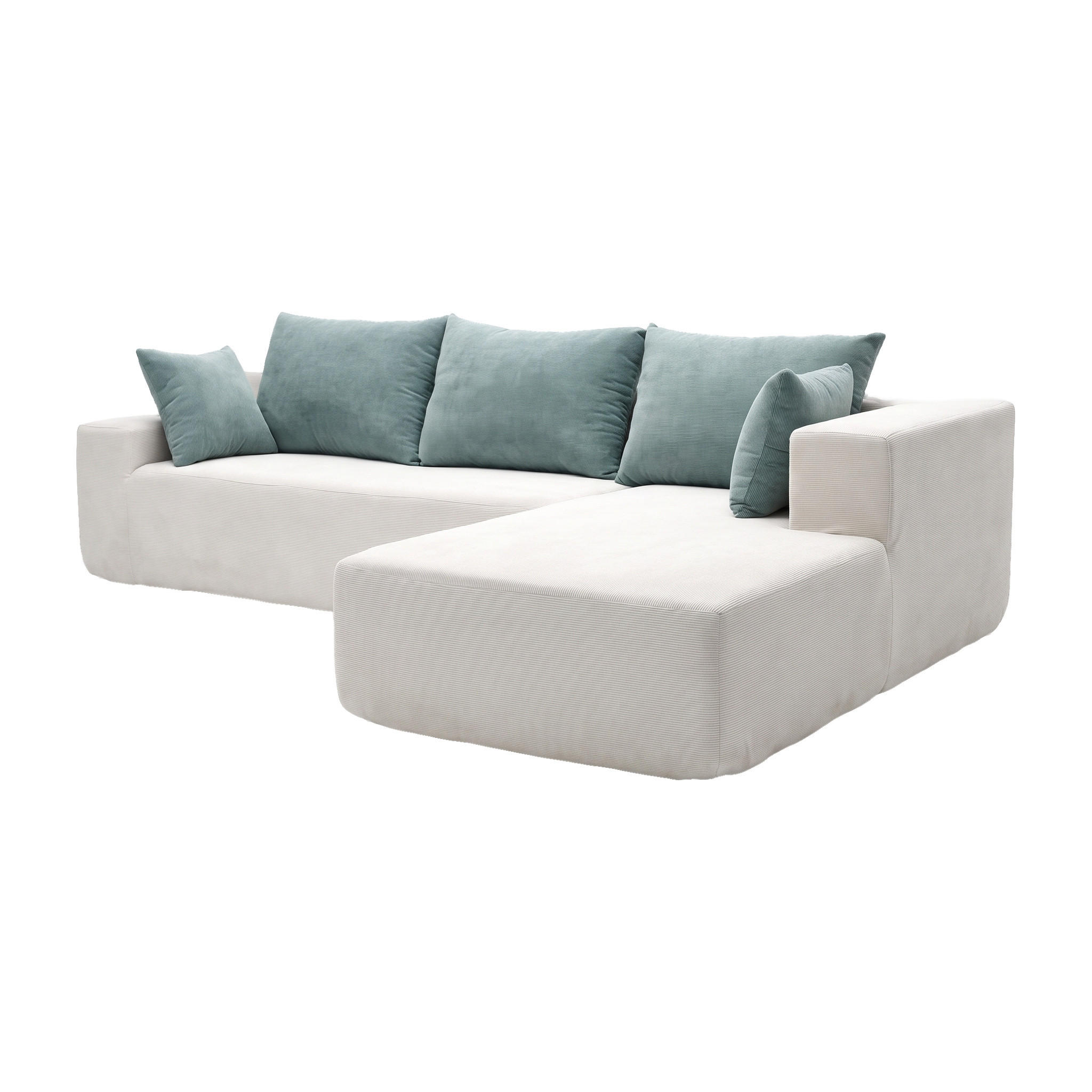 ECKSOFA Luna Weiß Salbei 3-Sitzer Rechts - Weiß, Textil (267/175cm) - COCO Living