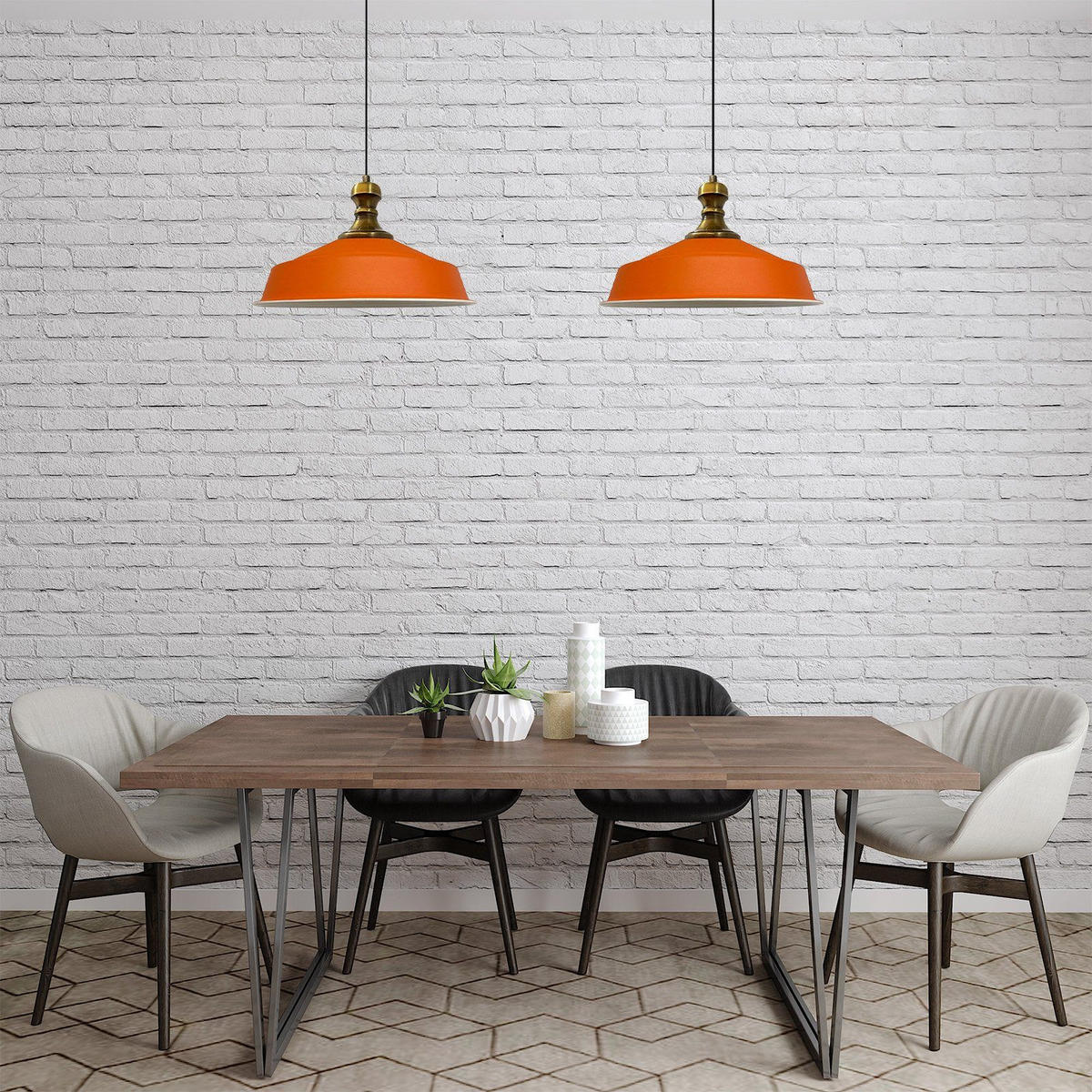 PENDELLEUCHTE Asletl 2 Flammig 40/36 cm - Weiß Hochglanz/Orange, Metall (36/40/28cm) - Bamyum