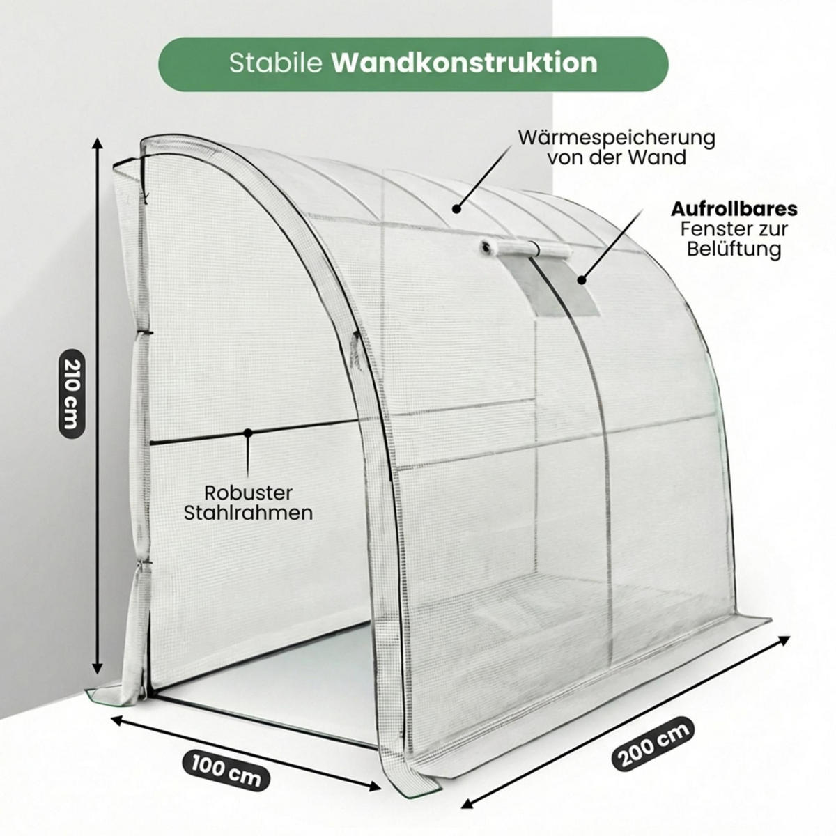 ANLEHNGEWÄCHSHAUS, Weiß, 100x200x210 cm - Weiß, Metall (100/210/200cm) - Akord