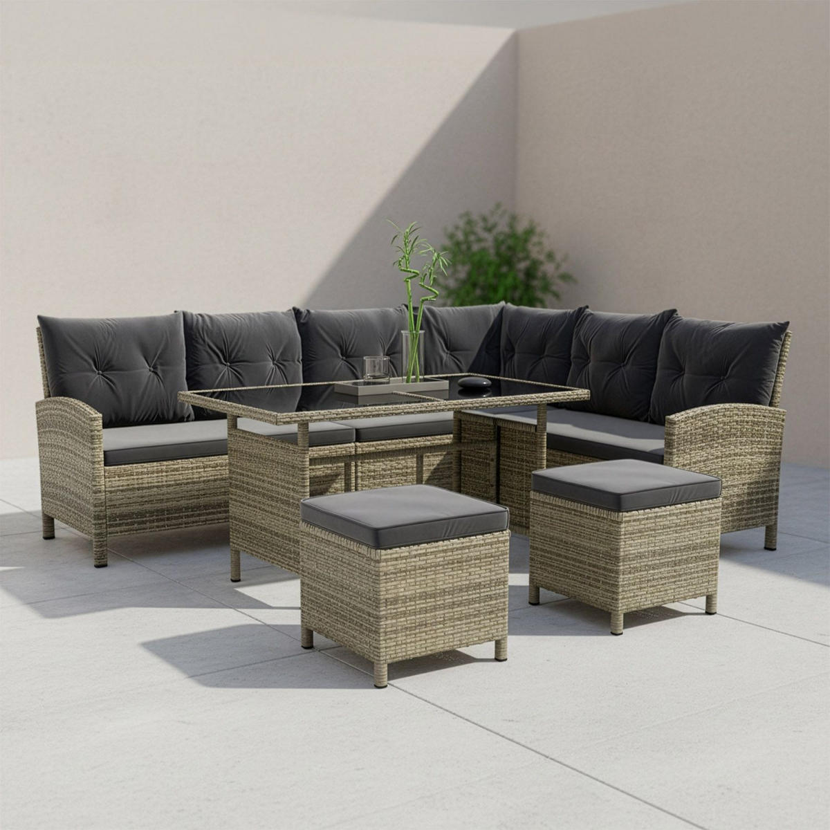 LOUNGEGARNITUR Manacor grau-meliert, dunkelgrau inkl. Abdeckung - Grau, Kunststoff/Metall - Juskys