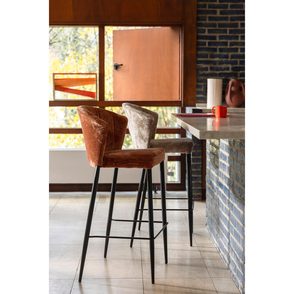 BARHOCKER Georgia Rückenlehne 73 cm Orange - 2 er Set - Rot, Holz (54/101/56cm) - Dutchbone