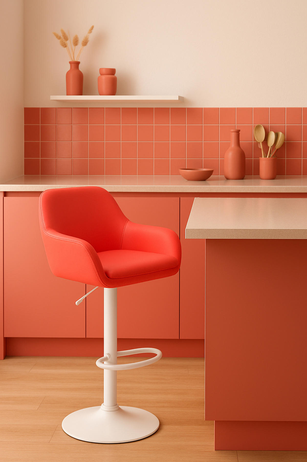 BARHOCKER 2er Set Prag Kunstleder weiß rot - Rot/Weiß, Kunststoff/Metall (51/109/52cm) - TPFLiving