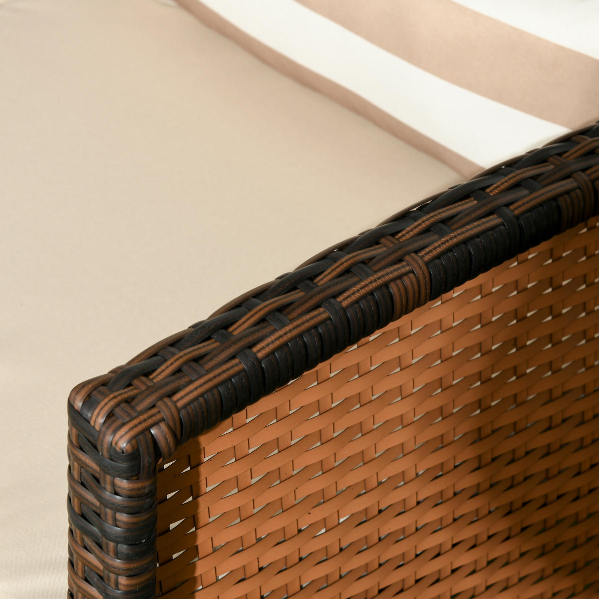 RATTAN SOFA MIT KISSEN DE-06664 3-Sitzer, wetterfest Braun - Braun, Kunststoff/Metall (68/78/173cm) - ComfortXL