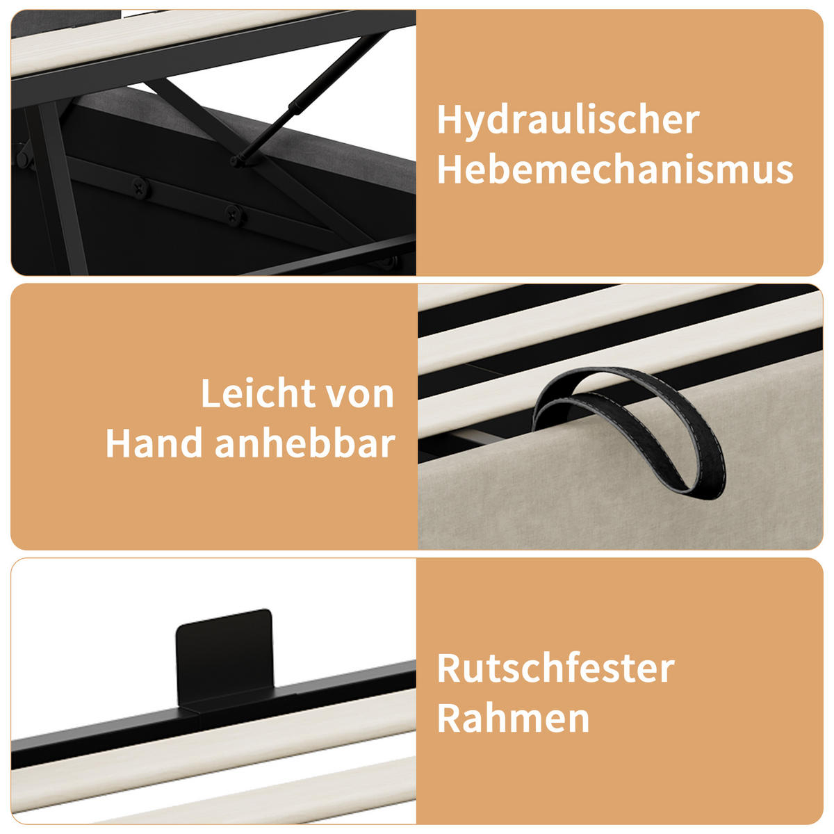 POLSTERBETT 140x200 cm Beige mit RGB-LED, Stauraum, USB-C & kabellosem Laden, Leinenbezug - Beige, Holz (140/200cm)