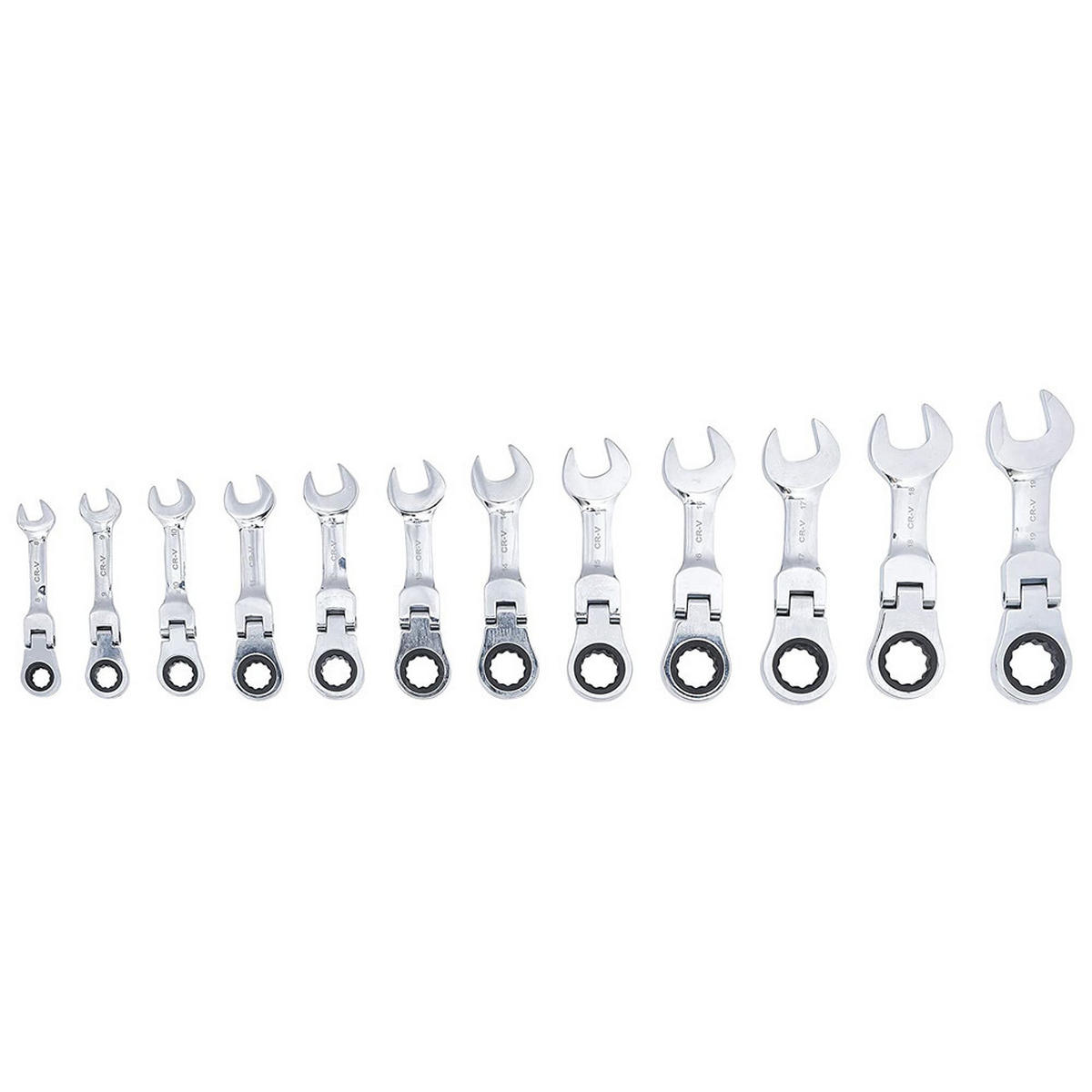 RATSCHENRING-MAULSCHLÜSSEL-SATZ, extra kurz, 12-teilig, 8-19 mm - Multicolor, Kunststoff (230/80/80cm) - BGS technic