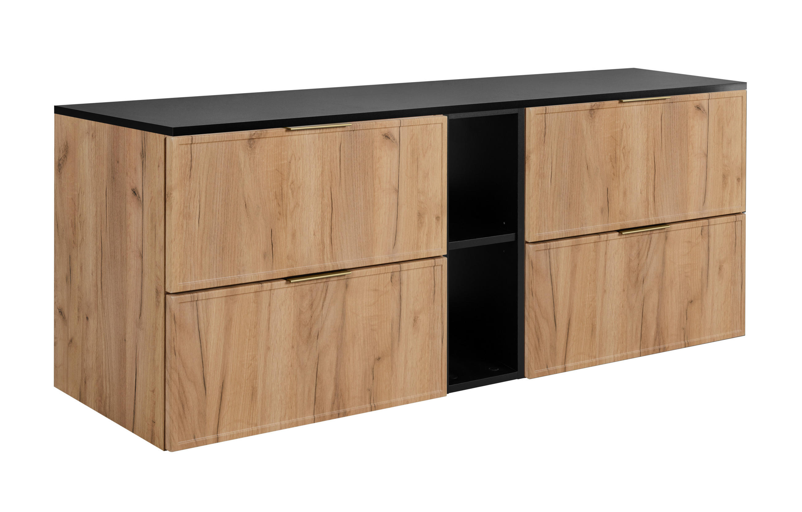 BADEZIMMERSCHRANK, Craft-Eiche / Dunkelgrau, Goldene Griffe, 140 ( 2 x 60 + 20) x 46 x 57 cm - Eichefarben/Goldfarben, Holzwerkstoff/Kunststoff (140/57/46cm) - 3XE LIVING