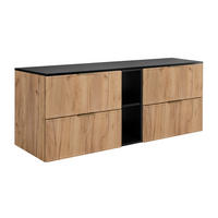 BADEZIMMERSCHRANK, Craft-Eiche / Dunkelgrau, Goldene Griffe, 140 ( 2 x 60 + 20) x 46 x 57 cm - Eichefarben/Goldfarben, Holzwerkstoff/Kunststoff (140/57/46cm) - 3XE LIVING