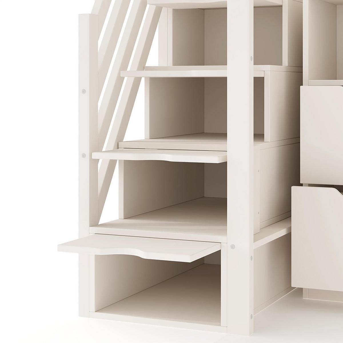HOCHBETT 90x200 cm mit Treppenschrank in Weiß - Weiß, Holz (90/200cm) - KOMHTOM