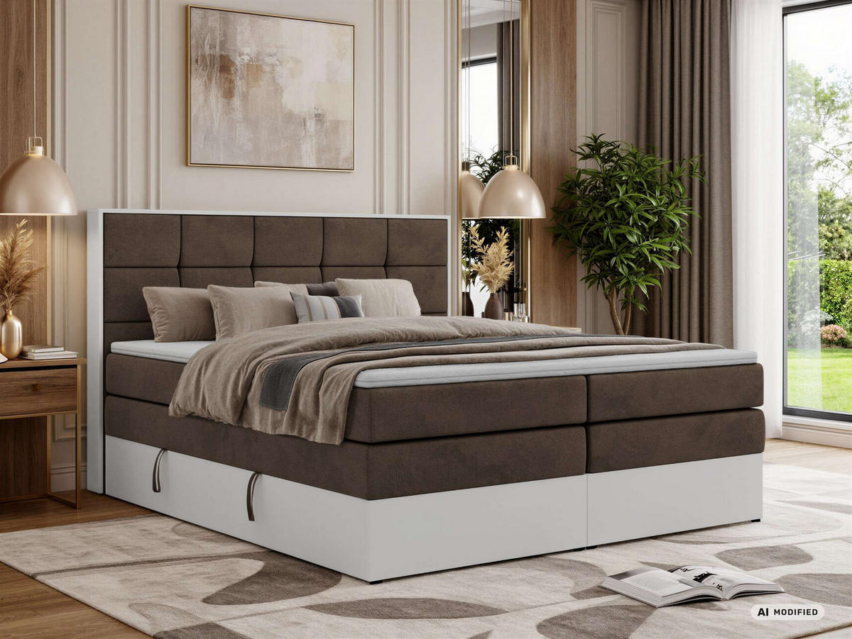 BOXSPRINGBETT ALVIT KING 200/200 - Braun Velvet - Topper Visco - H3 - Schwarz/Braun, Kunststoff/Textil (200/200cm) - MKS