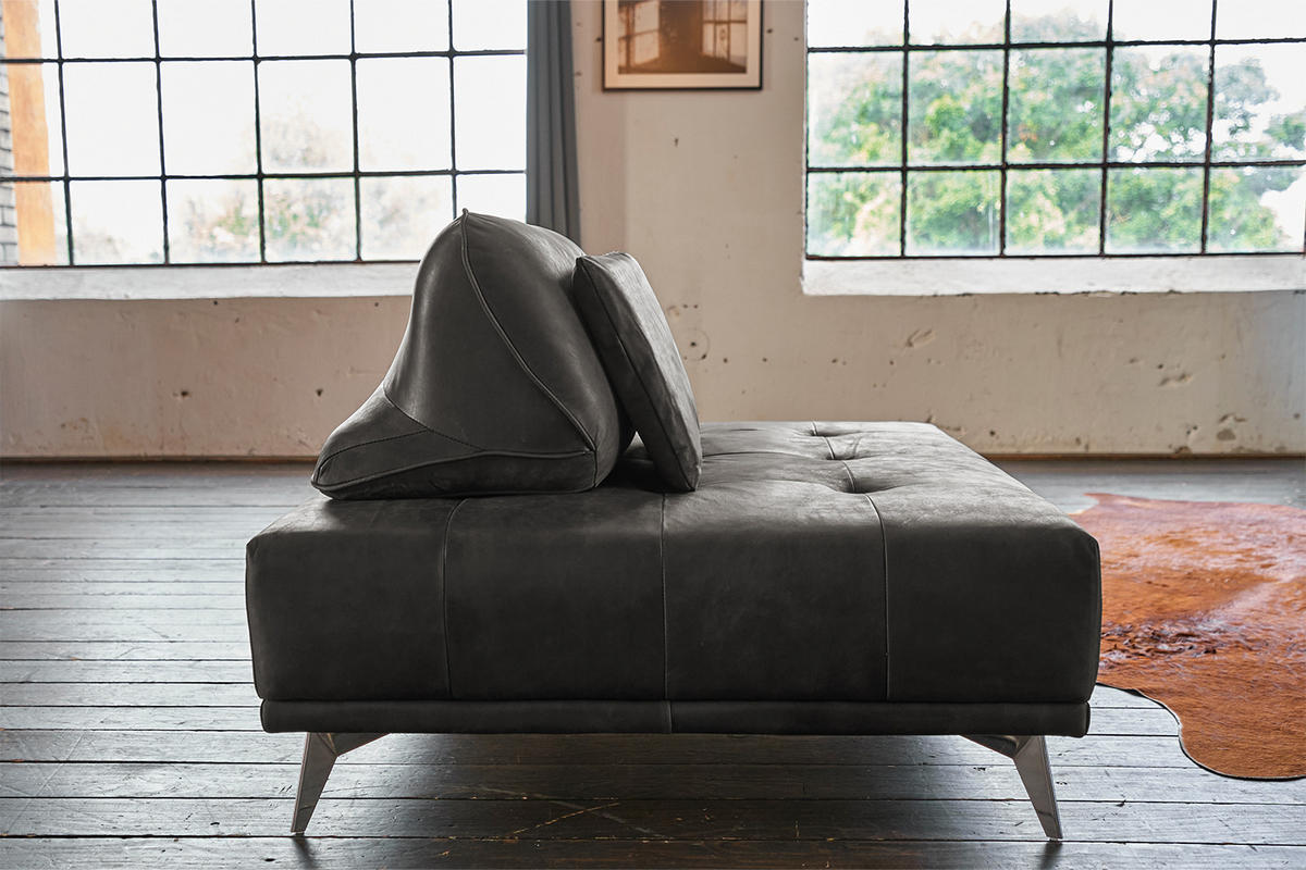 HOCKER WIOLO Grau Leder - Silberfarben/Grau, Leder (110/42/110cm) - KAWOLA