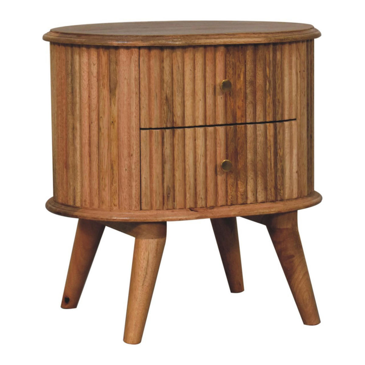 NACHTTISCH Soba mit 2 Schubladen, Nordische Beine, Beige - Beige/Messingfarben, Mangoholz/Holz (48/50/35cm) - Artisan Furniture