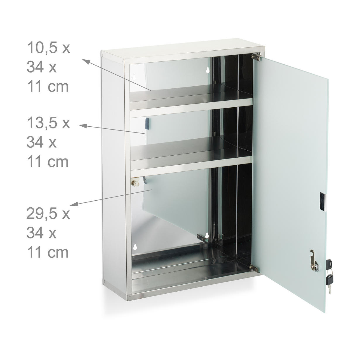 MEDIZINSCHRANK - Silberfarben, Glas/Metall (38/58/13cm) - Relaxdays