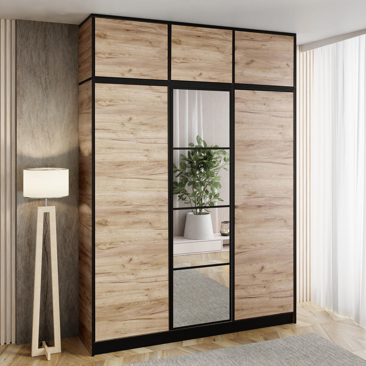 ŠATNÍ SKŘÍŇ EDEN s nástavbou 3D Dub Craft - medově dubová, kompozitní dřevo (157/247/39cm) - Kier Furniture