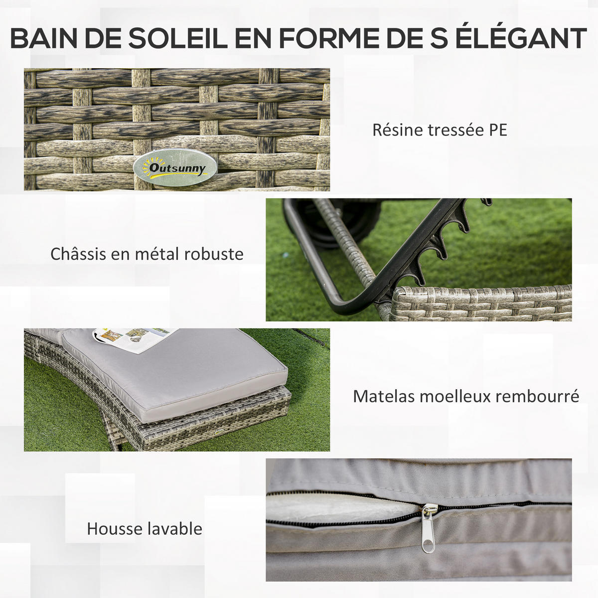 SONNENLIEGE DE-13565 5-fach verstellbar mit Rollen, abnehmbare Matratze Grau - Grau, Kunststoff/Metall (70/70/207cm) - ComfortXL
