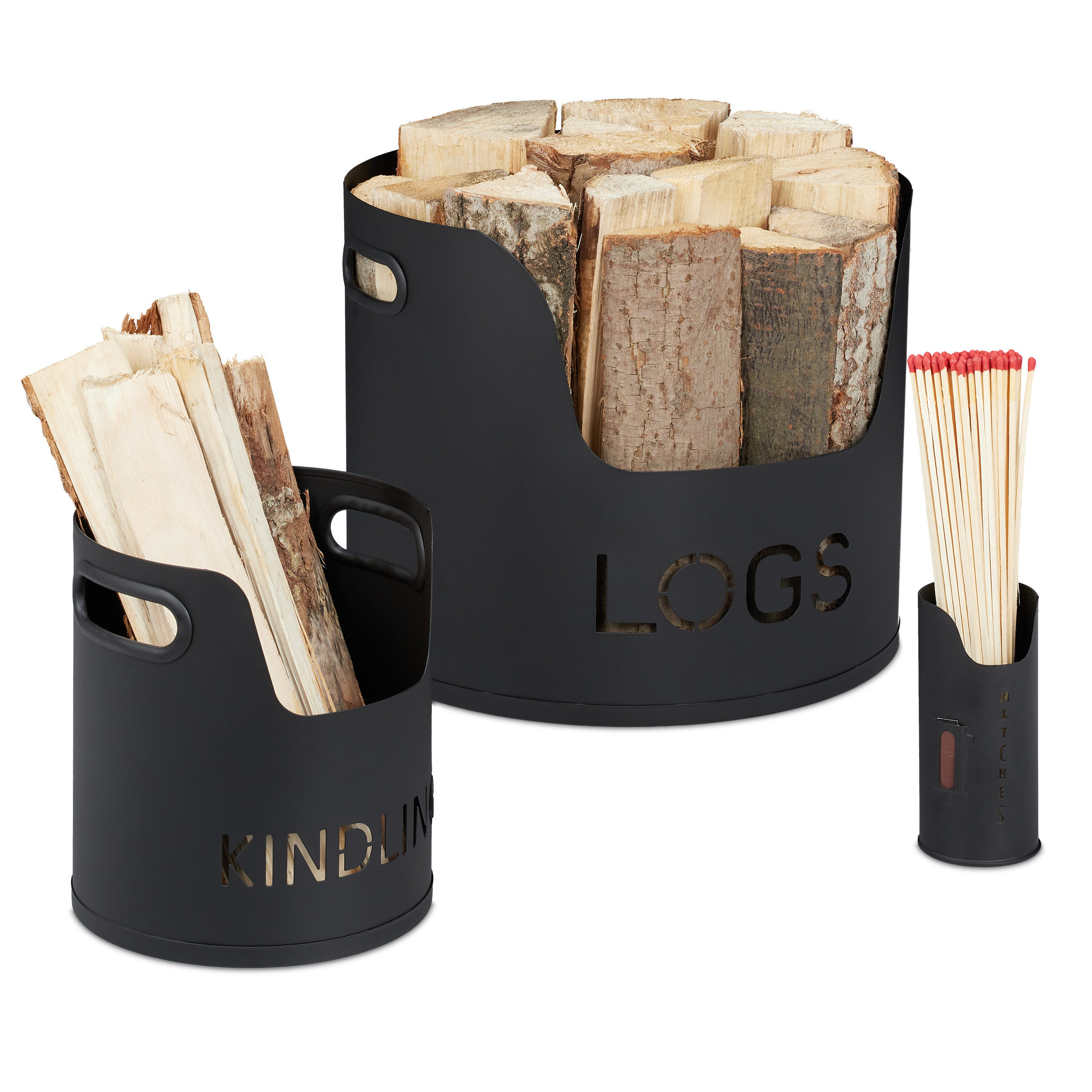 COS PENTRU LEMNE Negru 3-piese-set otel mat