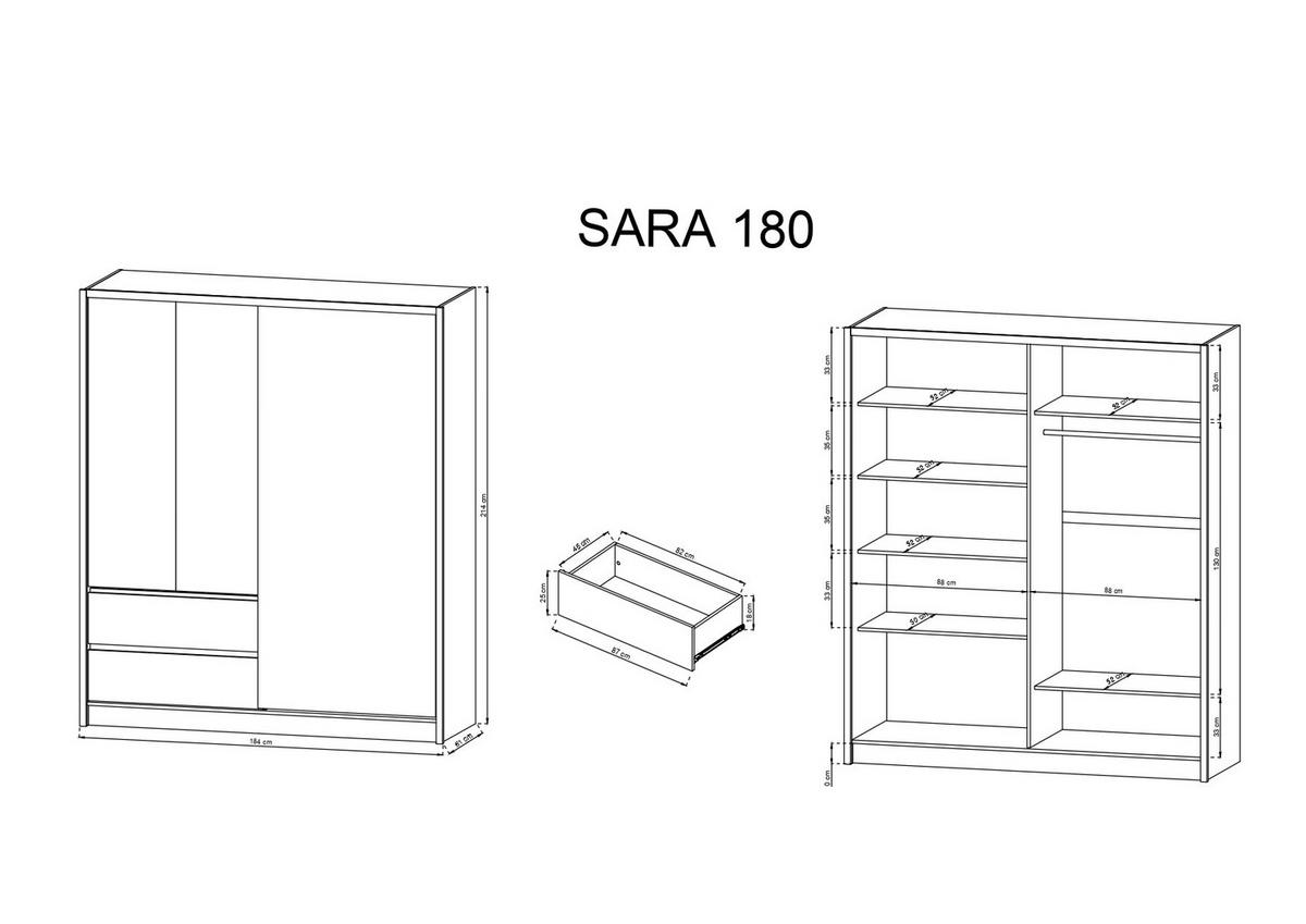 KLEIDERSCHRANK – 184 cm – Sara – Eiche - Sonoma Eiche, Holzwerkstoff (184/214/62cm) - hi-markt
