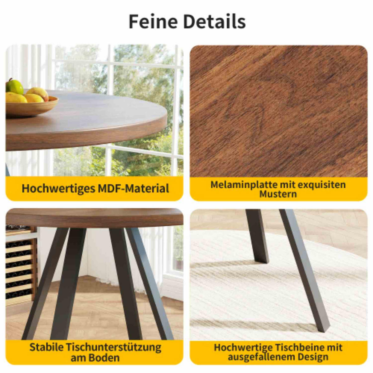 ESSTISCH Runder 80/80/75 cm walnussfarben mit Metallbeinen - Walnussfarben, Holzwerkstoff (80/80/75cm) - OKWISH