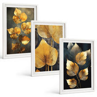BILDER SET 3er Set - 40x60 cm Weißer Rahmen - Gelbe Blätter auf dunklem Hintergrund - Weiß, Kunststoff (40/60cm) - TULUP