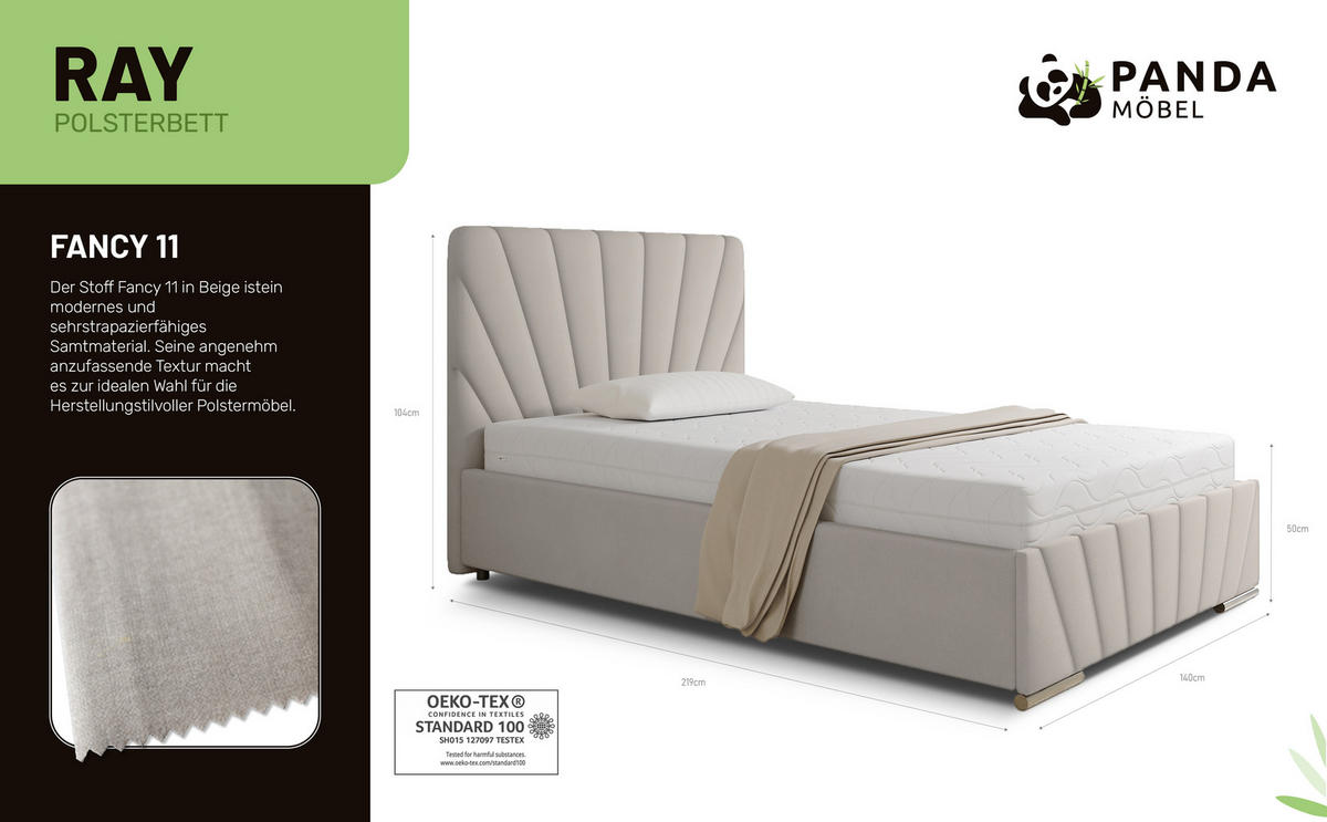 POLSTERBETT Ray 120 x 200 cm mit Bettkasten, Lattenrost und Bonnelmatratze - Beige - Beige, Holz (120/206cm) - Panda Möbel