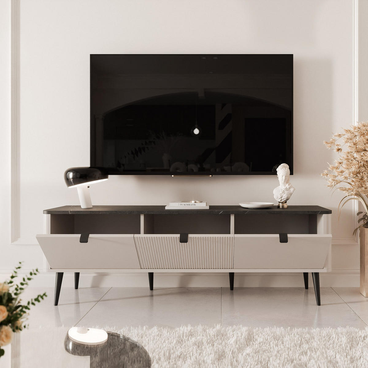 TV-LOWBOARD NAVANI stehend, 160 cm Kaschmir/Grau - Schwarz/Grau, Holzwerkstoff/Metall (160/52/40cm) - Idohome