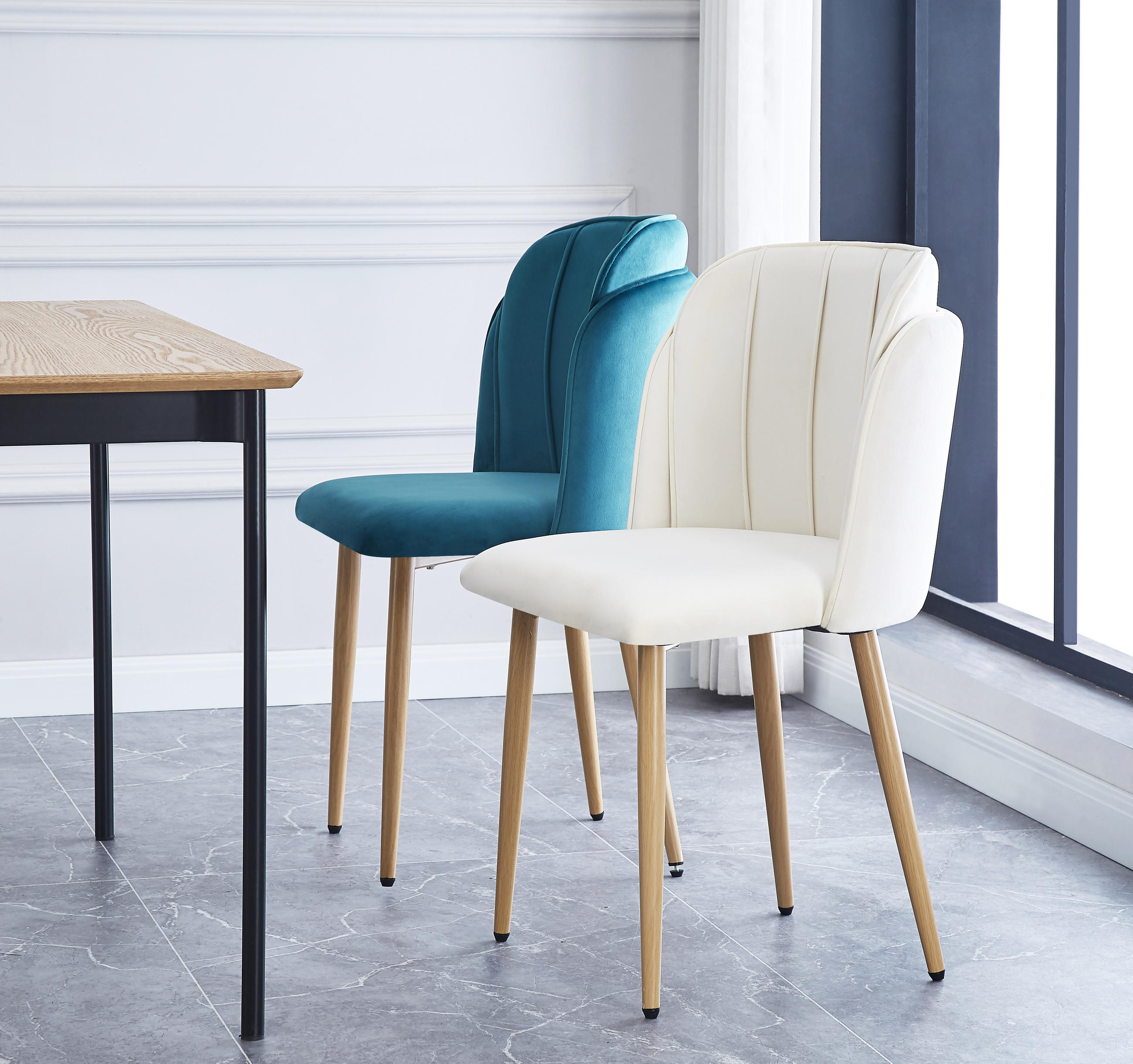 STUHL 2er-Set Samt Beige - Beige, Textil (51/85/53cm) - Nordlys