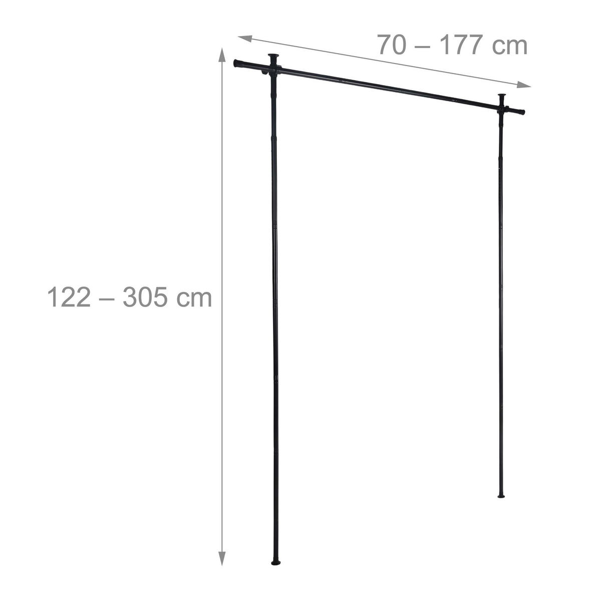 TYČ NA PARAVÁN Čierna 3-dielny-set výsuvná 122-305 cm - čierna, kov (177/305/2.5cm) - Relaxdays