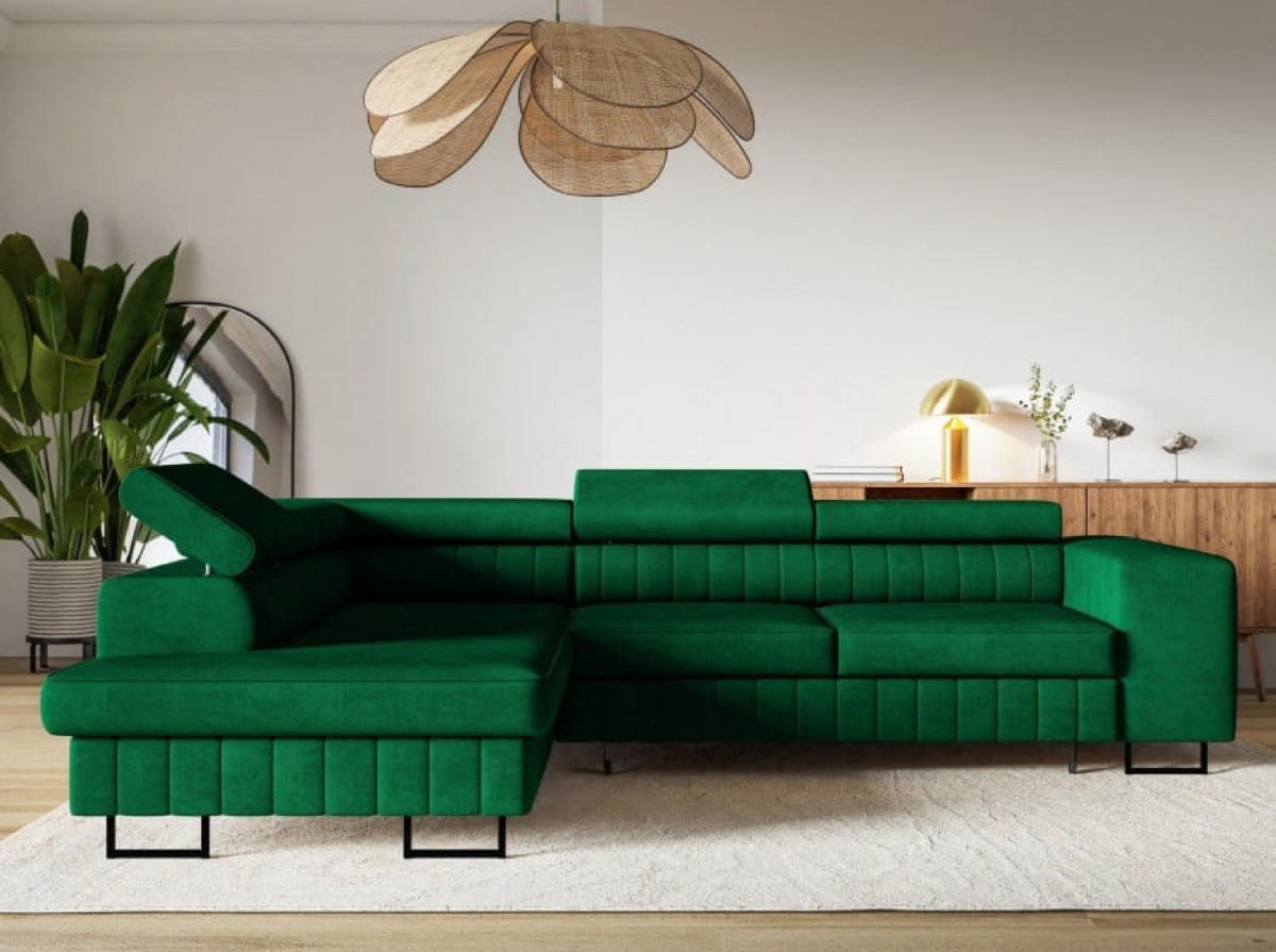 ECKSOFA Flaschengrün NOLA Mit Verstellbaren Kopfstützen Links - Grün, Textil (274/203cm) - Sepro Meble