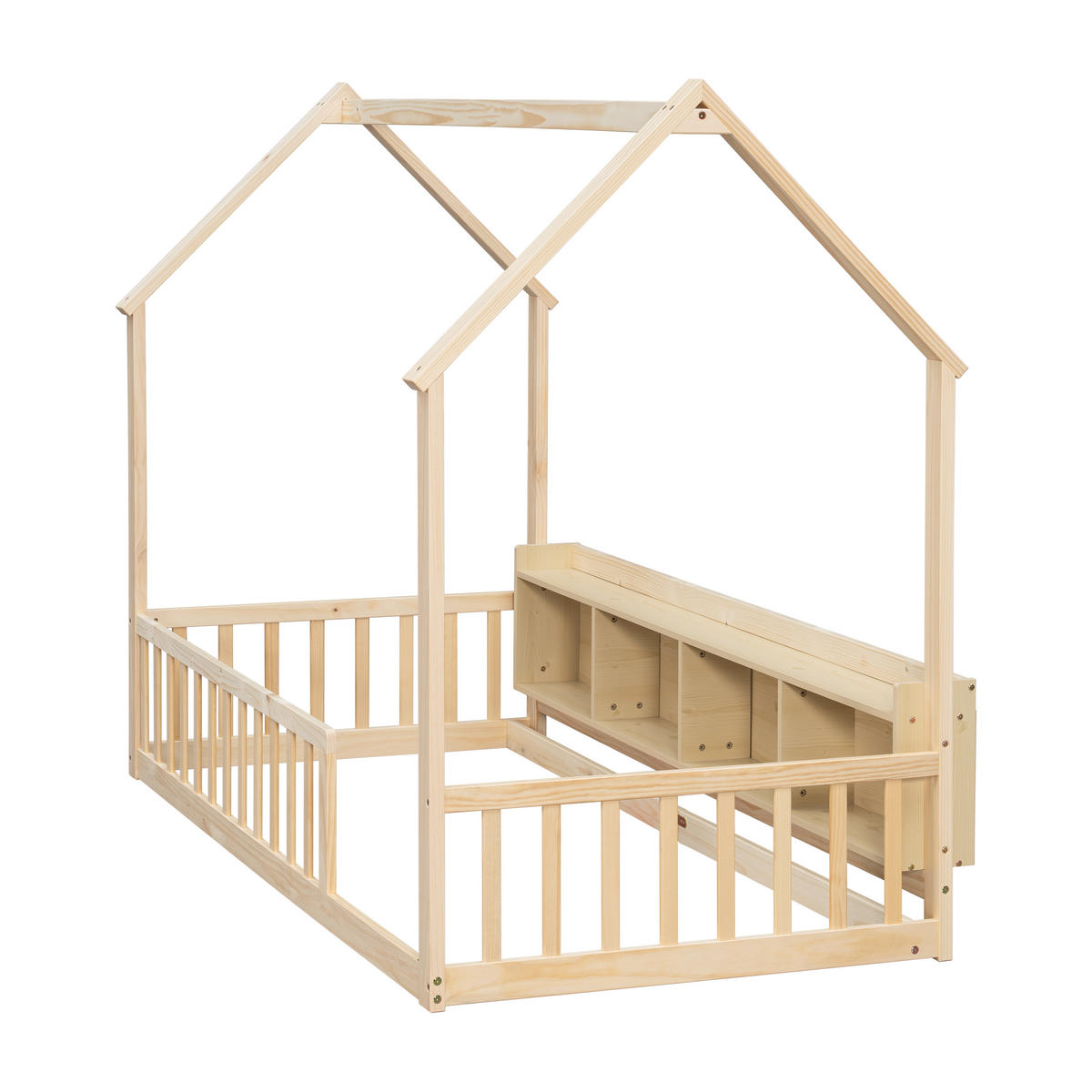 HAUSBETT 90/200 cm mit Ablagefächern, DE-41877, in Natur - Naturfarben, Holz (90/200cm) - ComfortXL